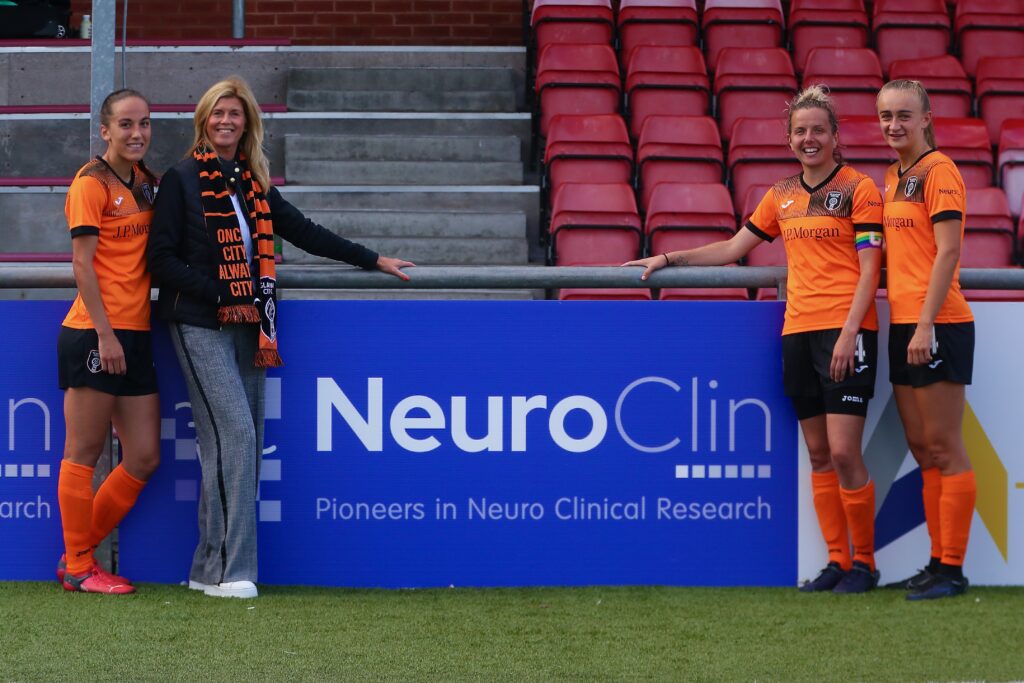 Alison Cranmer with Glasgow City Football Club goal scorers Anna Oscarsson, Hayley Lauder and Lauren Davidson